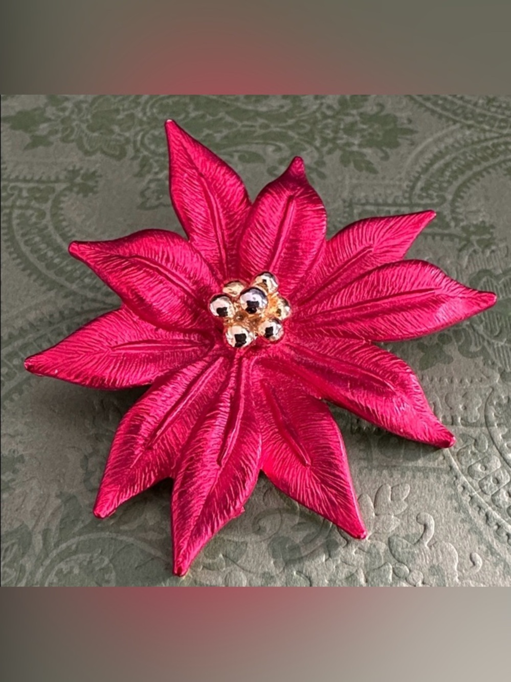 Anne Koplik  Red Poinsettia Brooch with gold accents